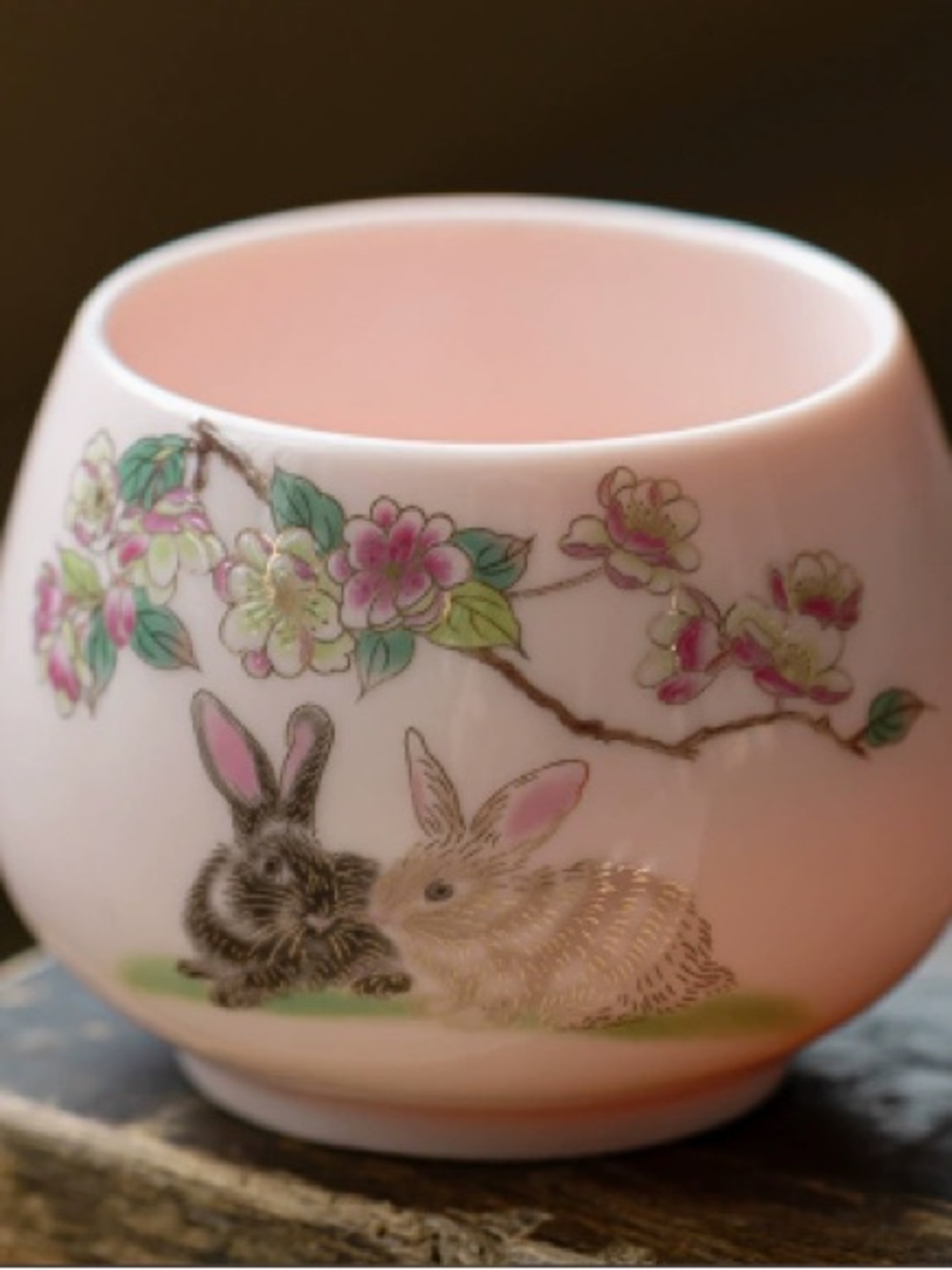 Pink Ceramic Bunny Planter with Floral Motif